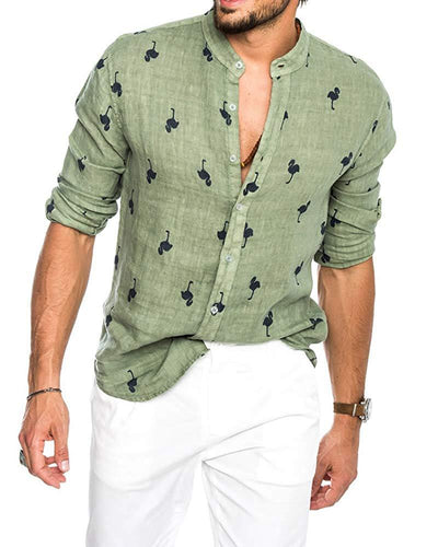 Camisa de Lino con Cuello Solapa y Combinación de Colores para Hombre - Image 5