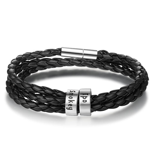 Pulsera de Cuero Trenzado Personalizada para Hombre con Nombre y Acero Inoxidable - Image 4