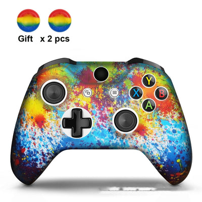 White silicone sleeve for game controller with colorful graffiti pattern, includes two rainbow thumbstick caps. - Image 20