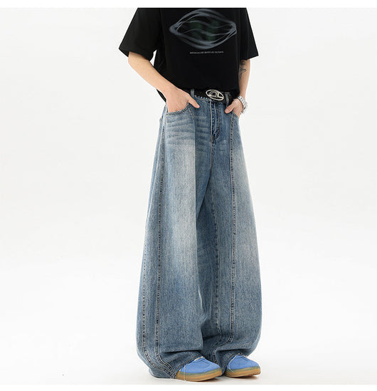 Pantalones Denim Retro Azul Holgados de Pierna Ancha para Hombre - Image 16