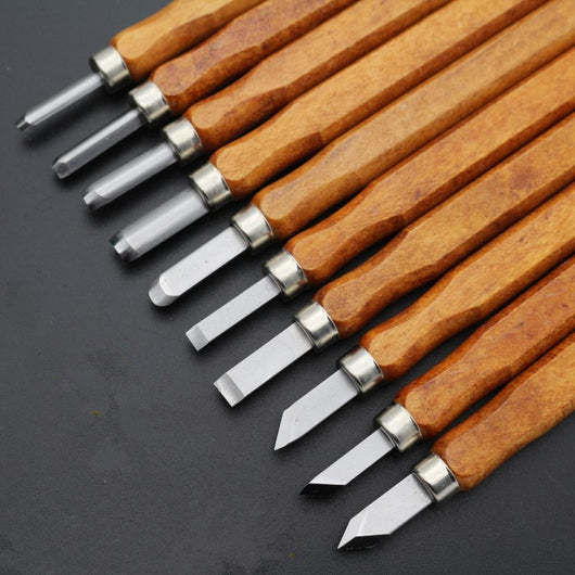 Set de 6 Cuchillos de Tallado en Madera Hechos a Mano con Mangos de Caoba