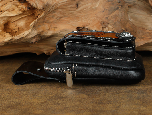 Bolsa de Cintura de Cuero para Hombre - Riñonera Deportiva Multifuncional