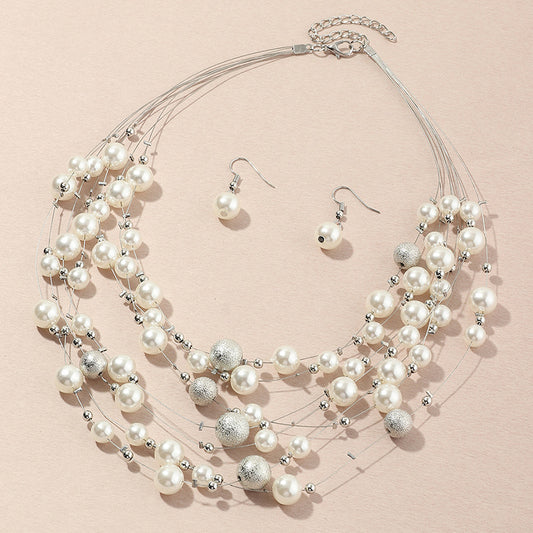Collar Colgante de Perlas Multicapa Elegante