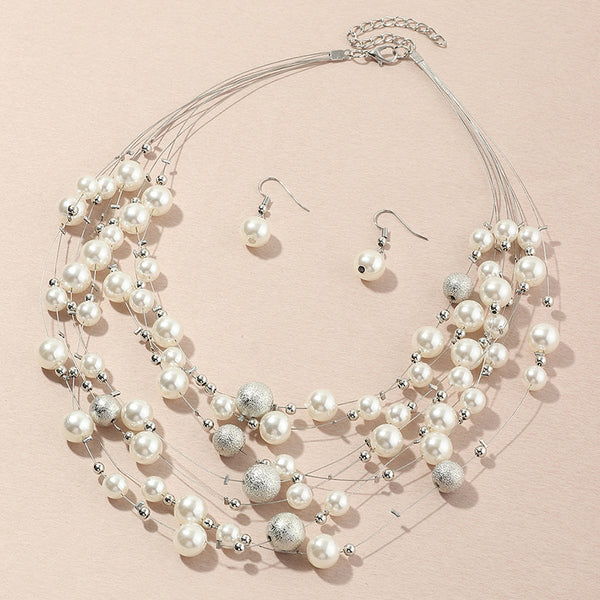 Collar Colgante de Perlas Multicapa Elegante