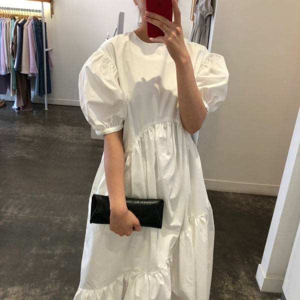 Vestido con Mangas Voluminosas Fruncidas