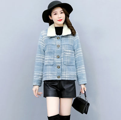 Chaqueta Tweed y Terciopelo a Cuadros para Mujer - Elegancia Sofisticada - Image 5