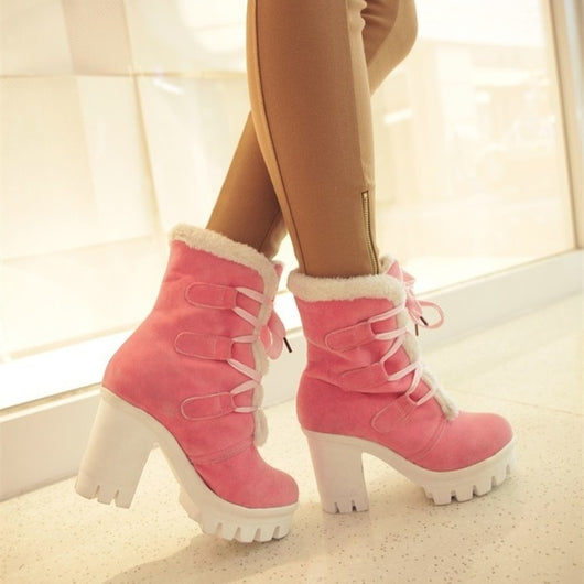 Botas Cálidas con Tacón Grueso