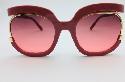 Black cat-eye half-frame sunglasses with gold accents and purple-grey gradient lenses, shown from front and side. - Image 15