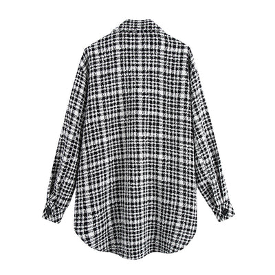 Abrigo Camisa Cuadros Blanco y Negro para Mujer - Estilo Europeo Otoño Invierno - Image 14