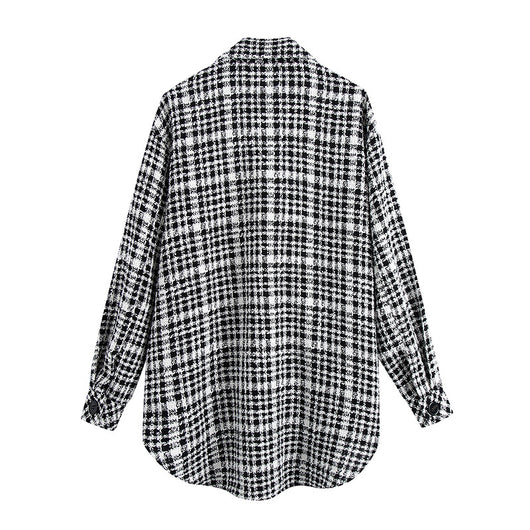 Abrigo Camisa Cuadros Blanco y Negro para Mujer - Estilo Europeo Otoño Invierno - Image 14