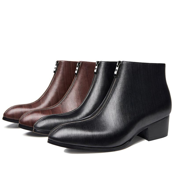 Botas Altas de Cuero con Punta Afilada y Cierre de Cremallera para Hombre