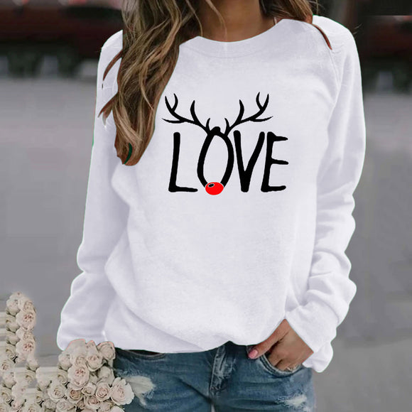 Suéter Navideño Estampado Cuello Redondo Manga Larga para Mujer