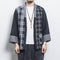 Cardigan de Punto Estilo Kimono Asiático con Cuadros