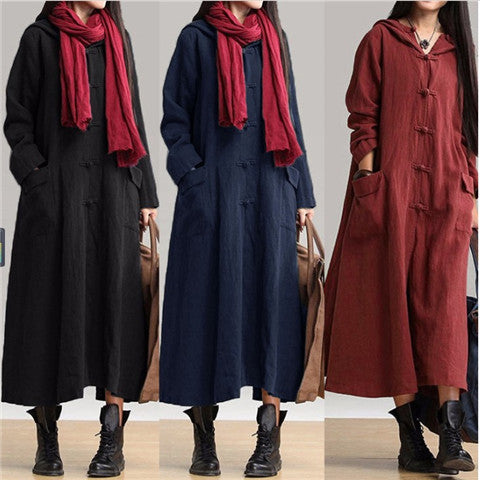 Abrigo Largo de Lino Algodón con Capucha - Chaqueta Versátil para Todas las Estaciones