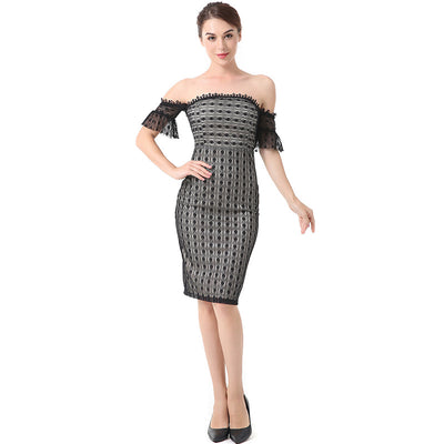 Vestido de Fiesta Slim Fit con Contraste de Encaje y Cuello Camisero - Image 10