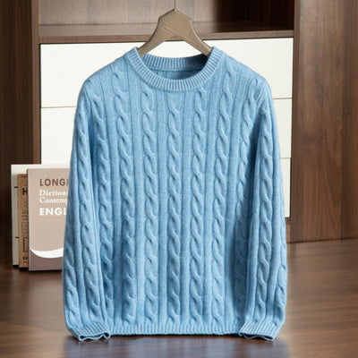 Camisa de Cachemira Pura para Hombre Cuello Redondo Tejido Reforzado
