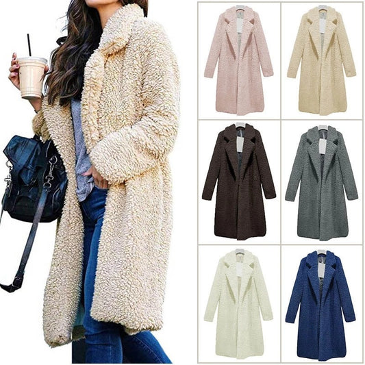 Cardigan Tipo Chaqueta de Lana Cordero Terciopelo Largo Cortaviento para Mujer