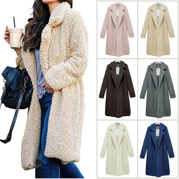 Cardigan Tipo Chaqueta de Lana Cordero Terciopelo Largo Cortaviento para Mujer