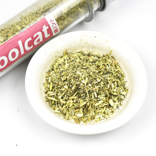 Three clear glass test tubes filled with green catnip, each with a pink 'Coolcat' label and silver screw caps. - Image 4