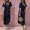 Vestido Largo de Botones con Escote en V y Lunares