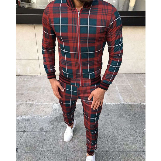 Conjunto Deportivo para Hombre con Diseño de Cuadrícula y Cierre - Pantalón Ajustado - Image 8