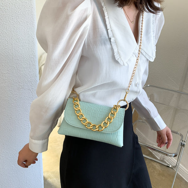 Bolso Mensajero Retro Estampado en Piedra con Cadena para Mujer
