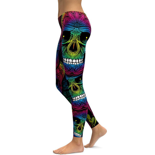 Leggins Calavera Arcoíris Talla Grande Mujer - Cintura Alta Ajustados Deportivos