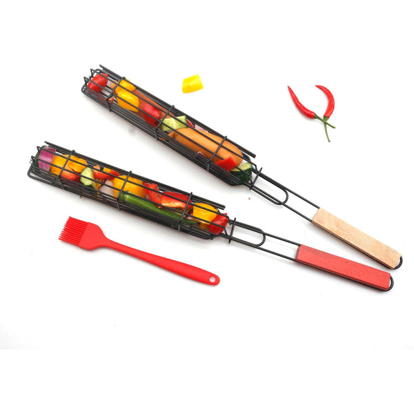 Pinza para Carnes con Mango de Madera y Malla - Herramienta BBQ Profesional