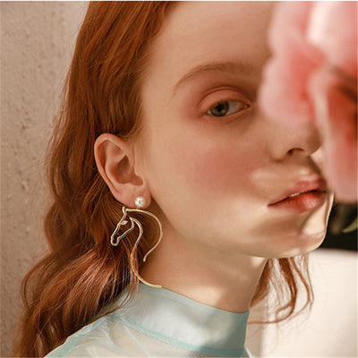 Aretes Cabeza de Caballo Temperamento Elegante - Joyería Exagerada Estilo Europeo