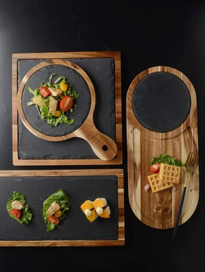 Plato de Madera para Pizza - Tabla Redonda de Madera Negra