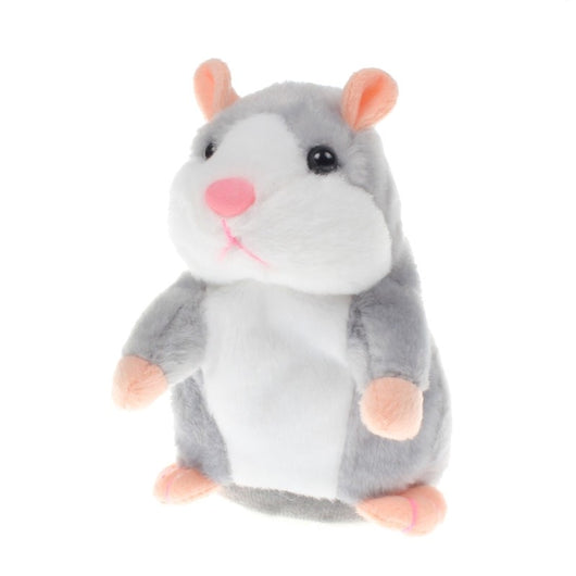 Brown and white plush talking hamster toy with pink nose and ears, standing upright on a white surface. - Image 10