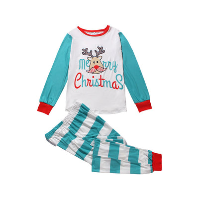 White and teal long-sleeve Christmas pajama set with a reindeer graphic and "Merry Christmas" text. - Image 2