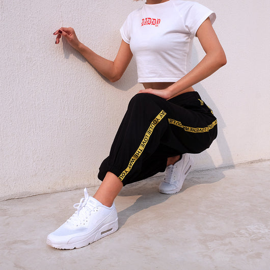 Pantalón Casual de Cintura Alta con Diseño de Cinta Contrastante