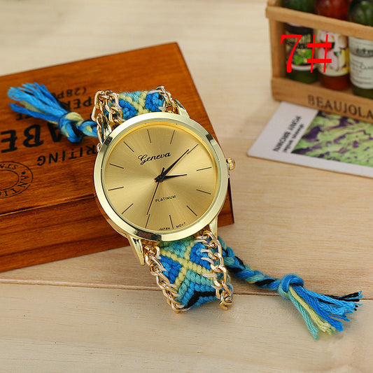 Reloj con Pulsera Tejida de Colores y Cordón Ajustable