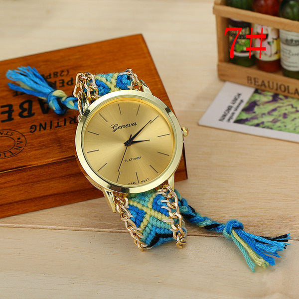 Reloj con Pulsera Tejida de Colores y Cordón Ajustable