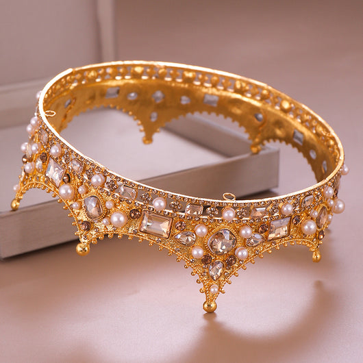 Corona Tocado Círculo Completo Diamantes y Perlas Estilo Retro - Image 5