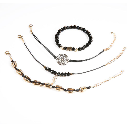 Pulsera de 4 Piezas con Cuentas Huecas de Flor en Cadena - Image 3