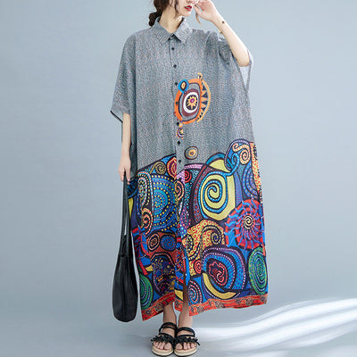 Vestido Camisero Artístico Talla Grande con Estampado Verano - Image 8