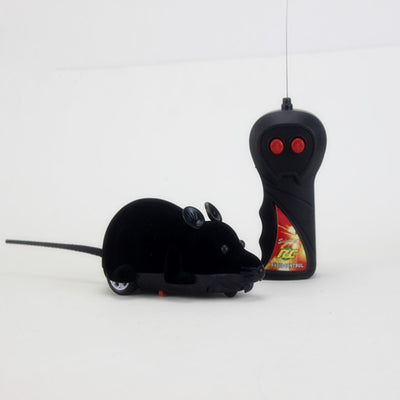 Black remote control mouse toy with a flocking texture and a black remote control on a white background. - Image 8