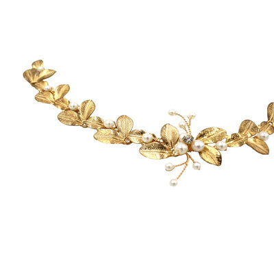 Adorno Nupcial de Hojas Doradas con Perlas - Image 11