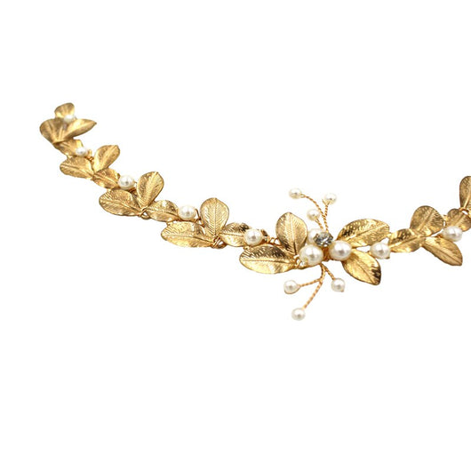 Adorno Nupcial de Hojas Doradas con Perlas - Image 11