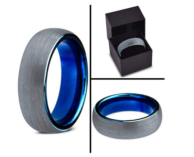 Anillo de Tungsteno Cepillado con Incrustación Azul Interior - Image 4