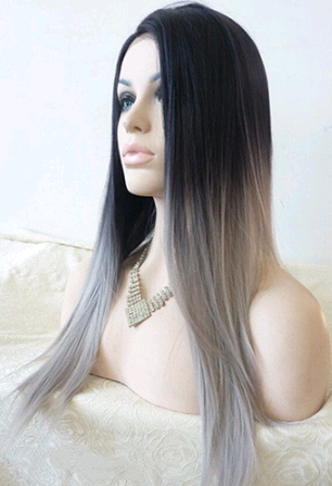 Peluca Ombre Gris Premium en Fibra Sintética - Image 2