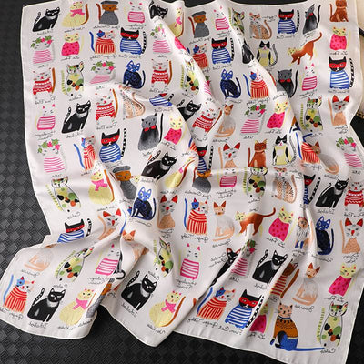 Pañuelo de Seda Estampado Gatos Cuadrado Grande Profesional para Mujer - Image 10