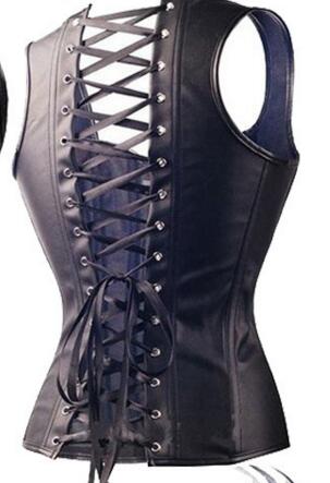 Corsé Steampunk Negro de Cuero Sintético Overbust - Image 2