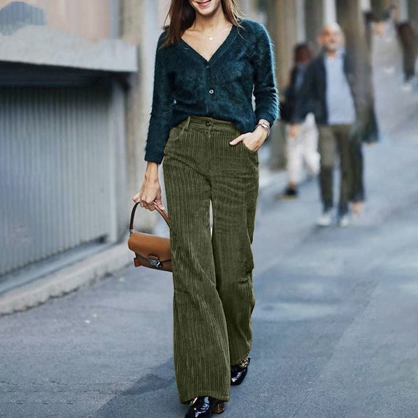 Pantalones de Pana Cintura Alta Pierna Ancha para Mujer