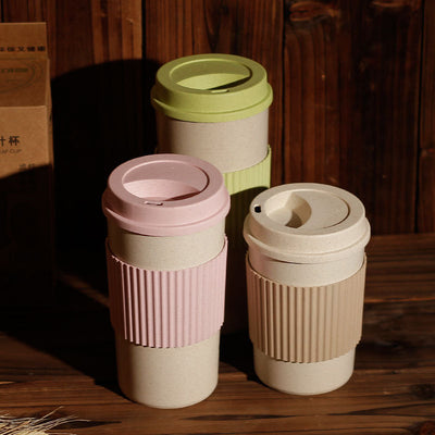 Taza Térmica Reutilizable de Fibra de Trigo con Tapa - Vaso Aislante para Café y Viajes - Image 3