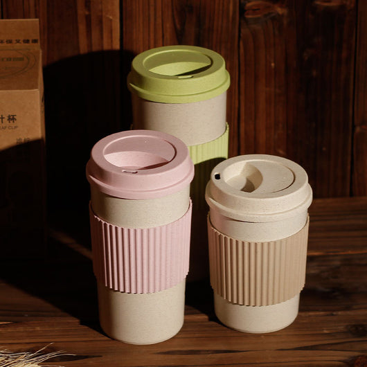Taza Térmica Reutilizable de Fibra de Trigo con Tapa - Vaso Aislante para Café y Viajes - Image 3