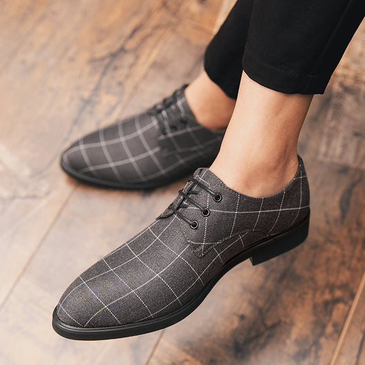 Zapatos de cuero casual con patrón cuadriculado y transpirabilidad - Image 2