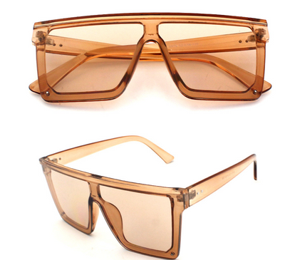 Large-frame square sunglasses with a tortoiseshell pattern frame and gradient brown lenses, shown from front and side. - Image 23